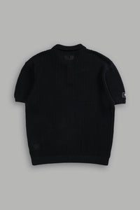 Wolf Patch Claude Knit Polo in Black