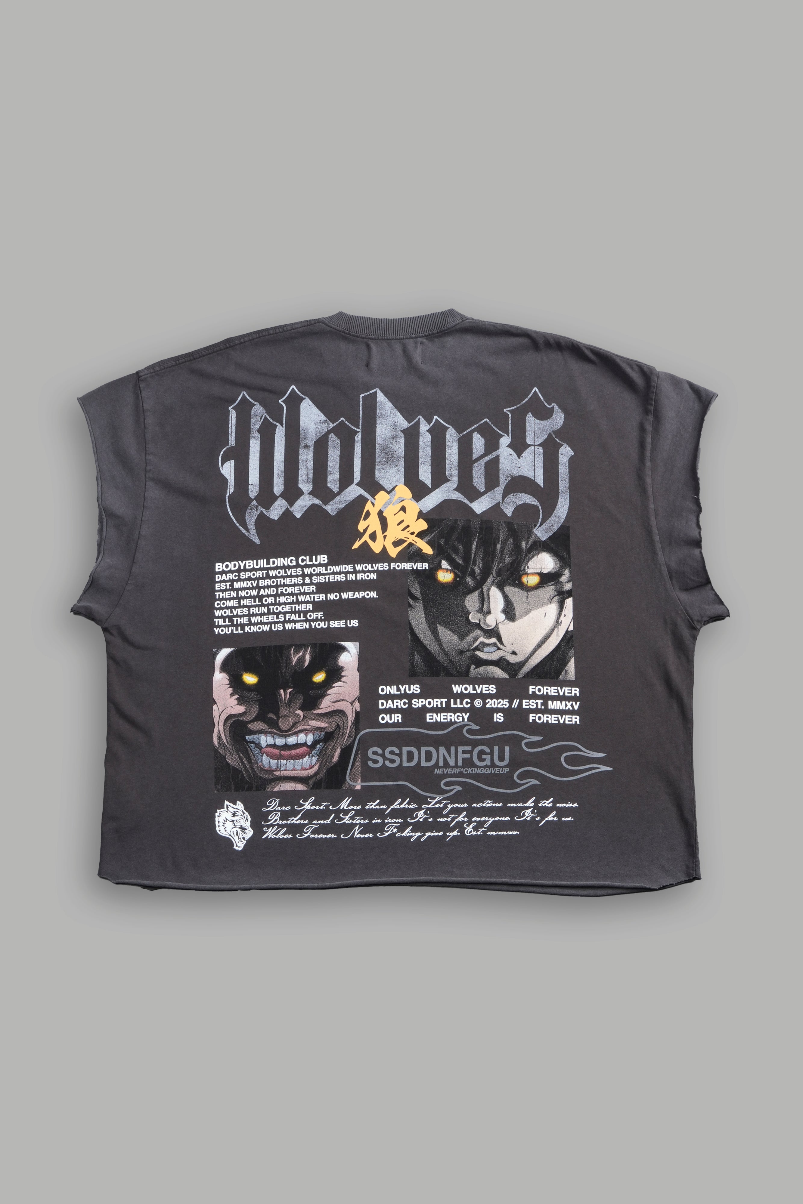 Hanma Legacy Grunge Cut-Off Tee in Wolf Gray