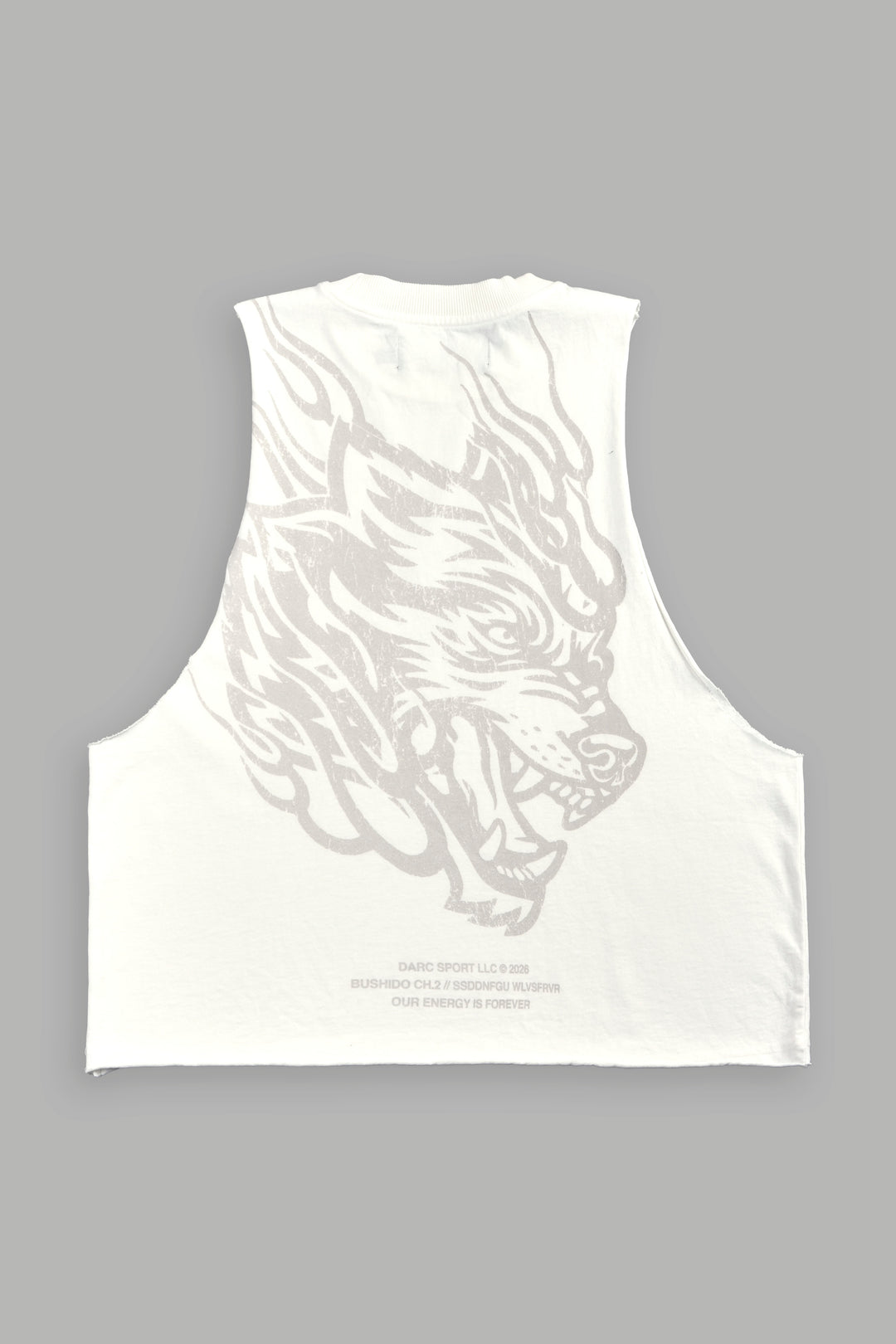 Okami Inferno Grunge Raw Hem Box Cut Tommy Muscle Tee in Cream