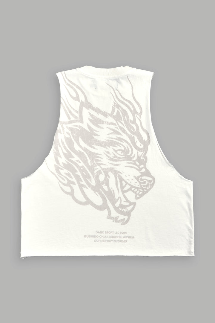 Okami Inferno Grunge Raw Hem Box Cut Tommy Muscle Tee in Cream