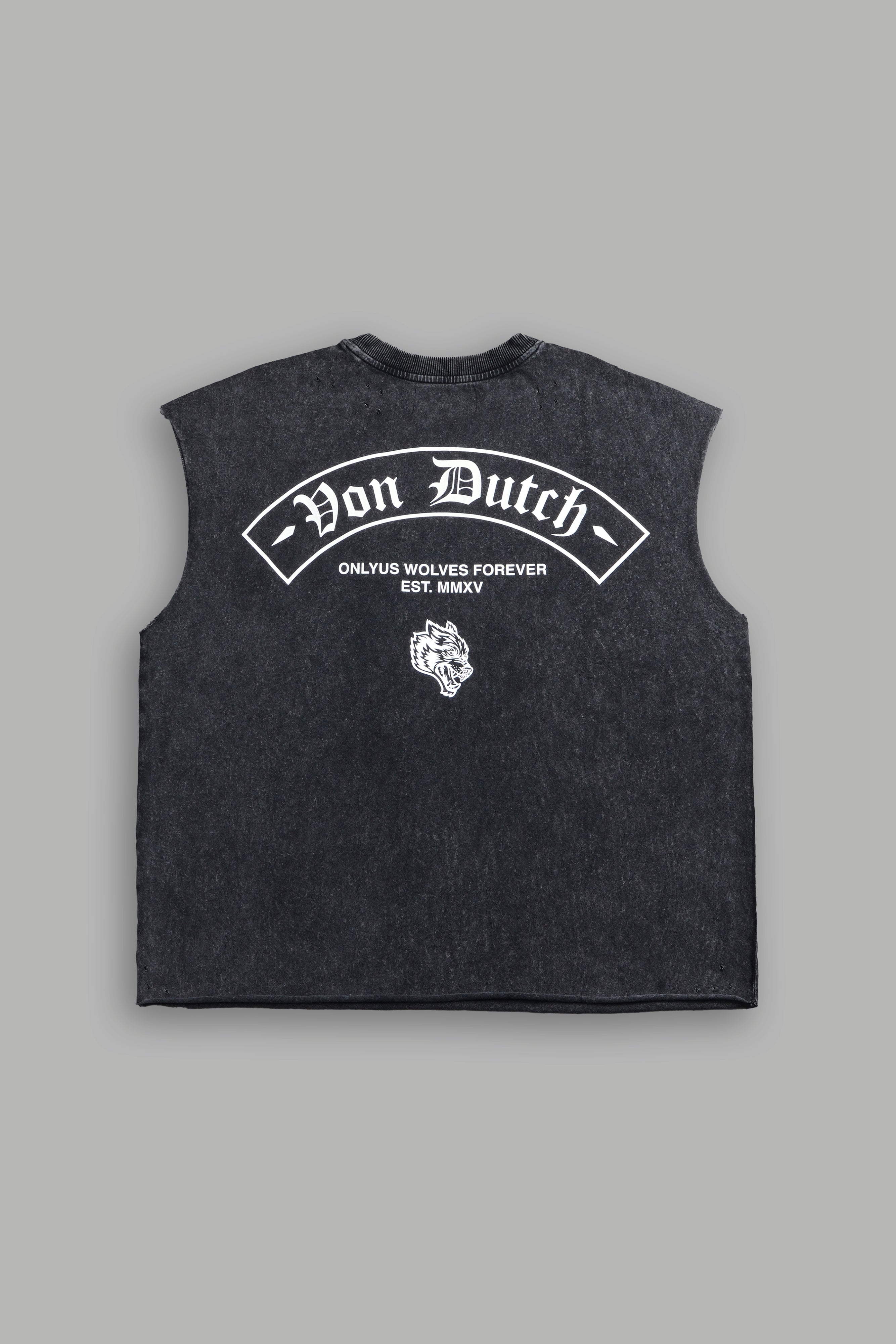 Darc Covenant Distressed Grunge Mid-Length Raw Hem Muscle Tee in Black