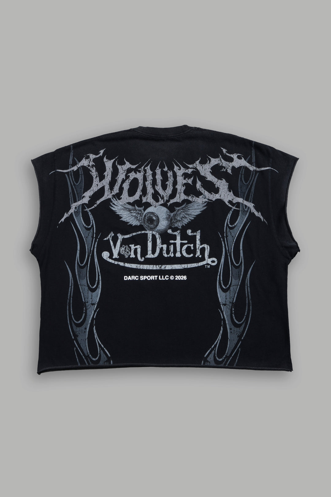 Take-Off Grunge Cut-Off Mid-Length Raw Hem Tee in Black