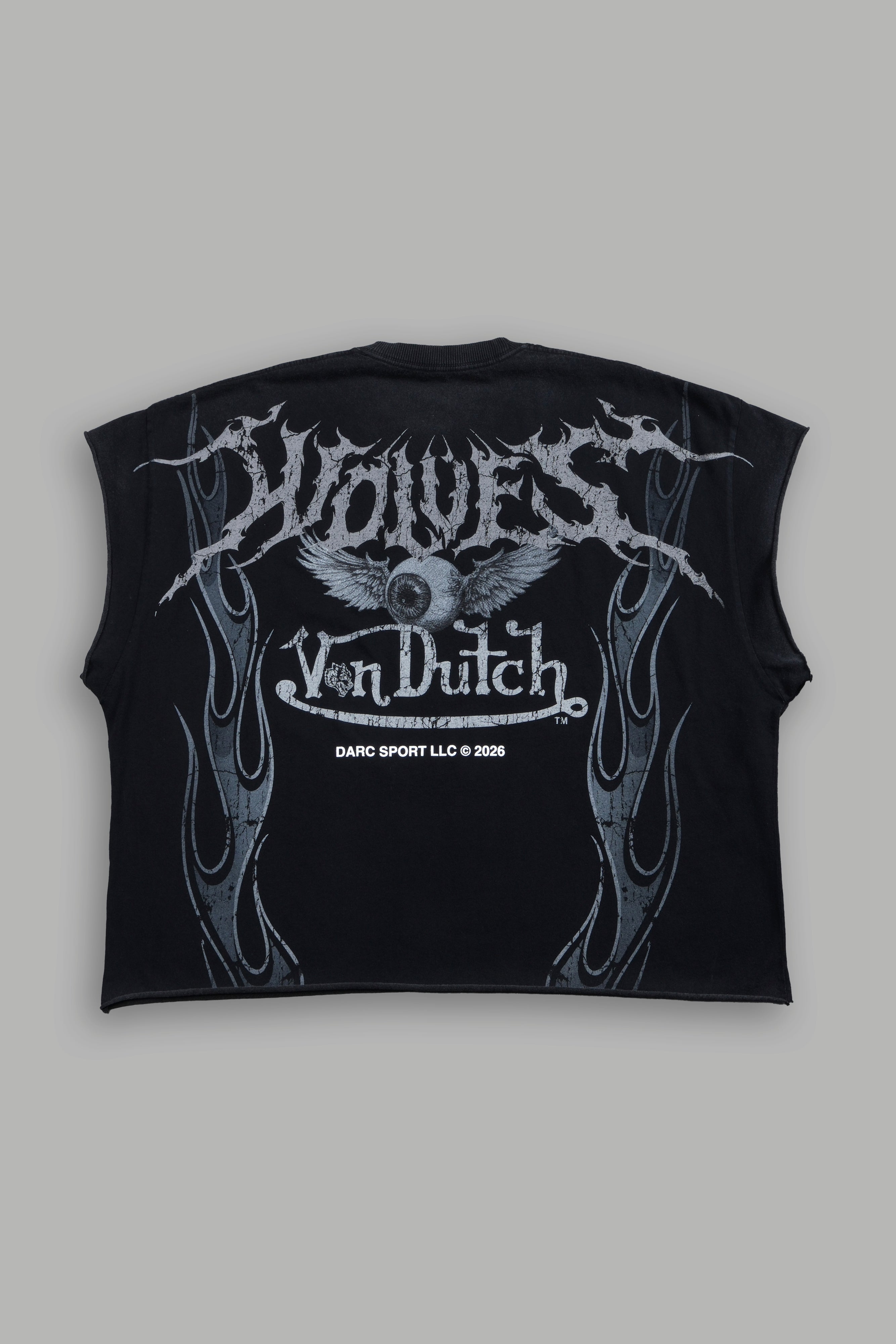 Take-Off Grunge Cut-Off Mid-Length Raw Hem Tee in Black