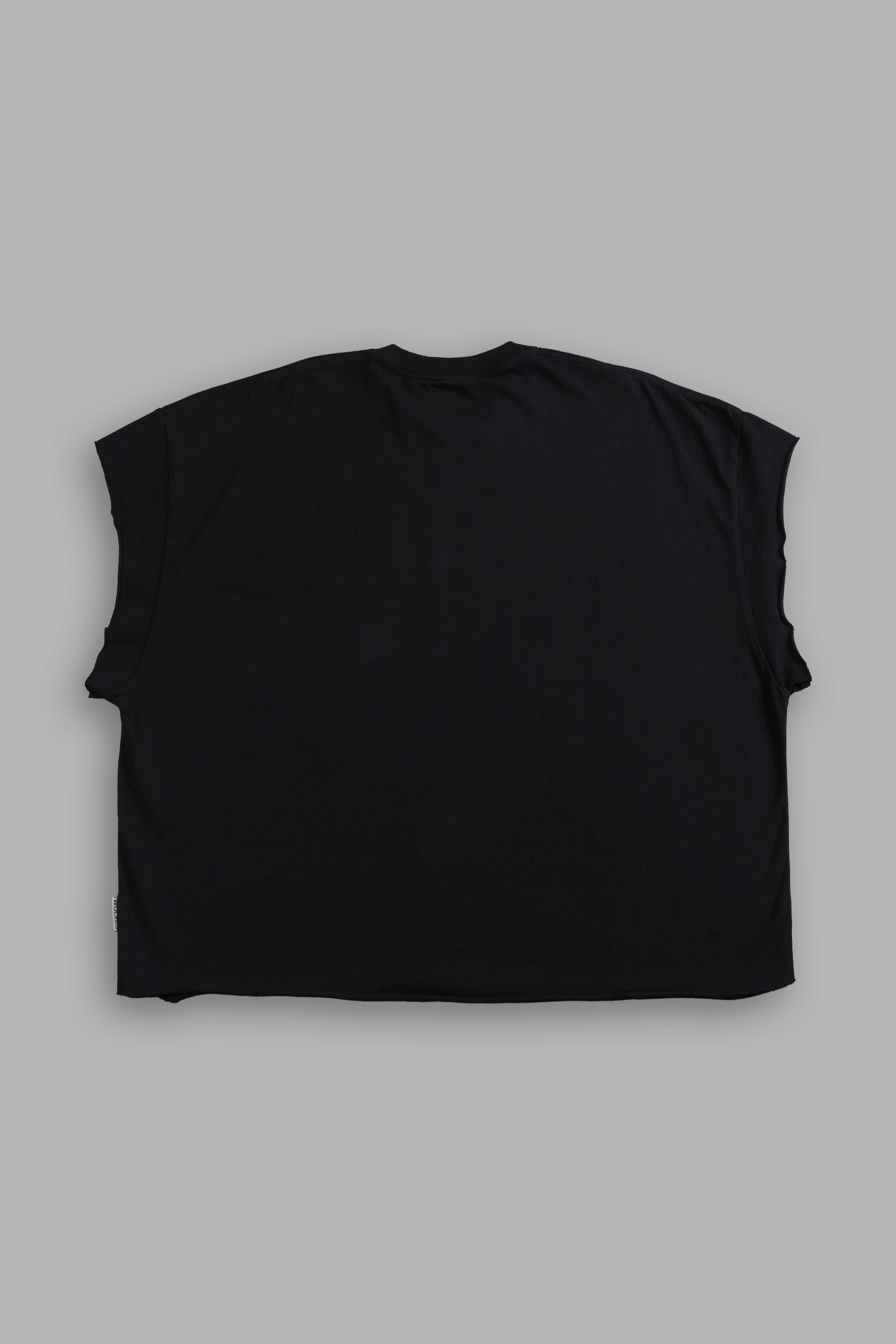 Wolf Head Grunge Cut-Off Tee in Black