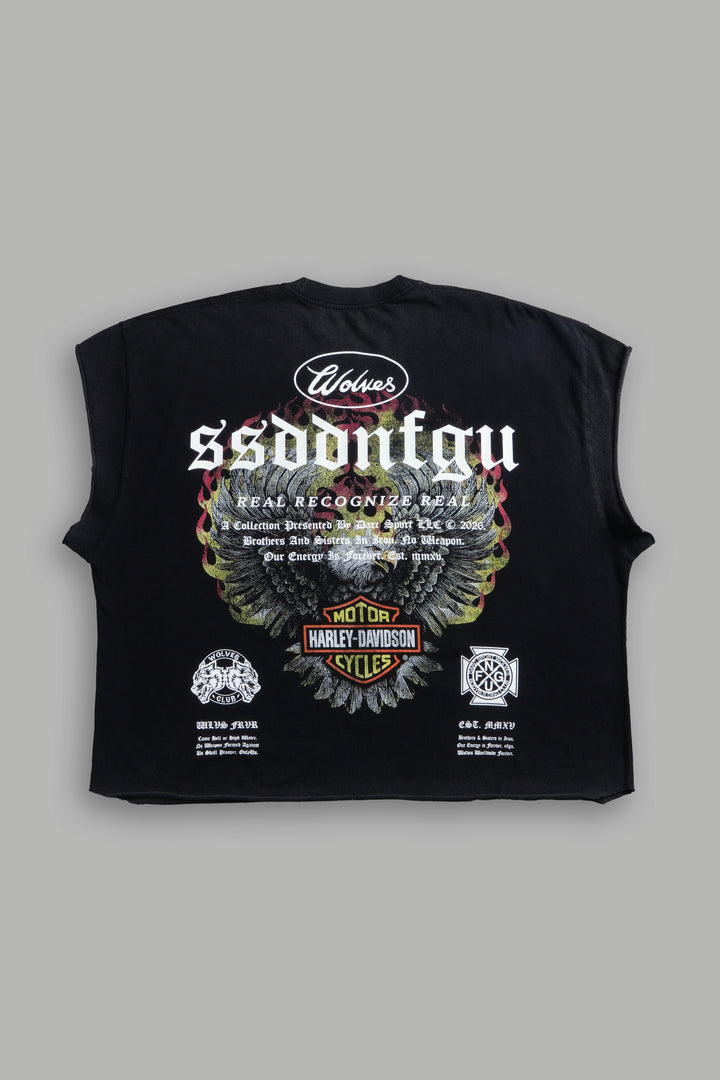 Wings of Fire Grunge Cut-Off Tee in Black