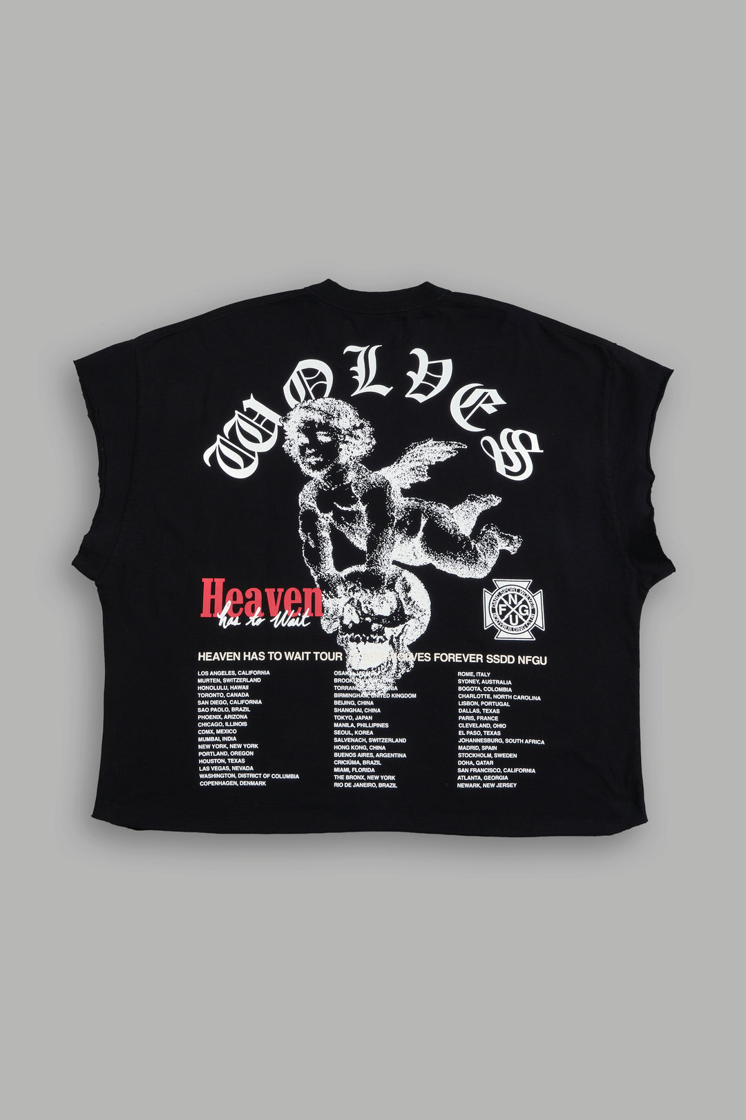 Guardian Cherub "Grunge" Cut Off Tee in Black