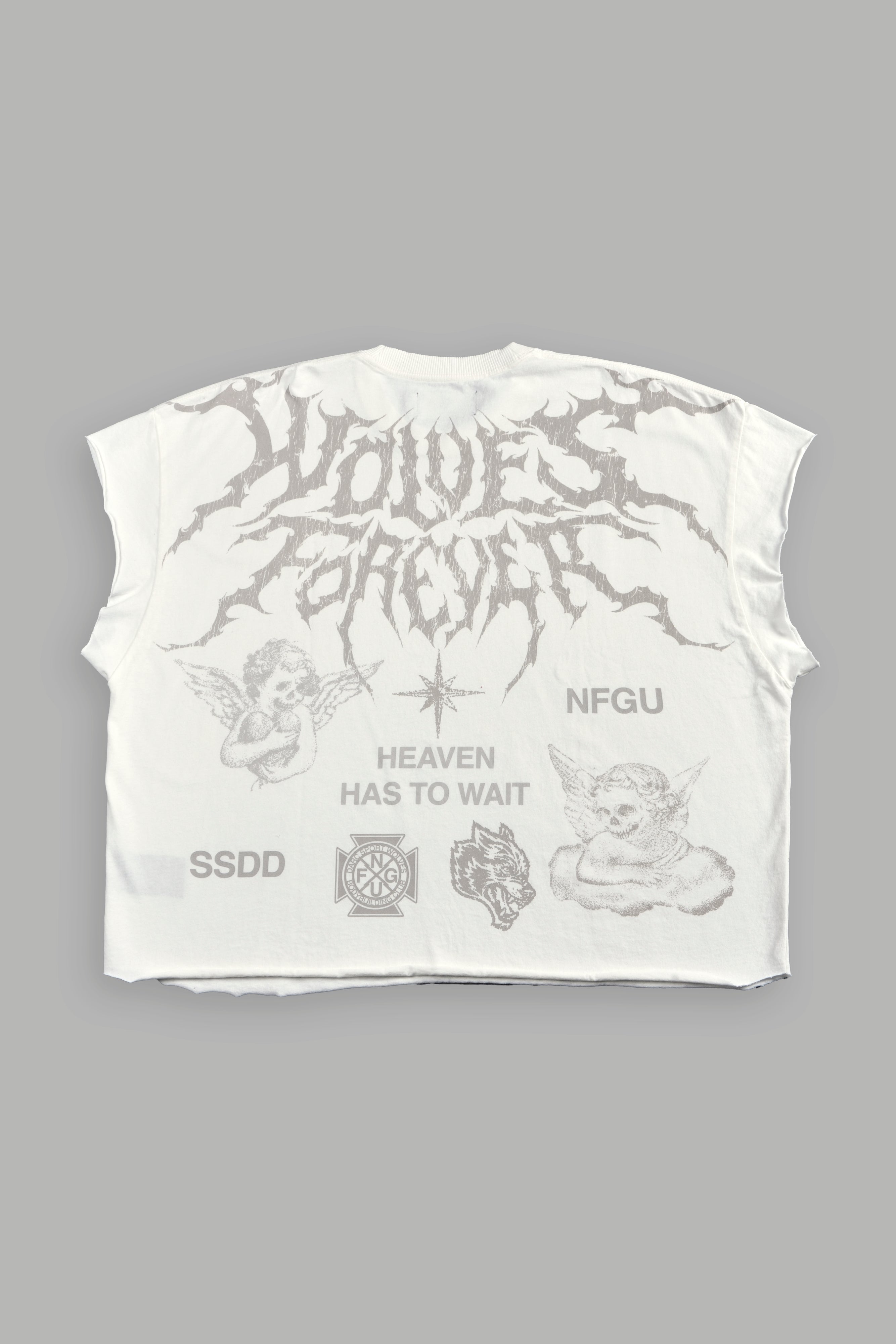 Sacred Flash Grunge Cut-Off Tee in Cream