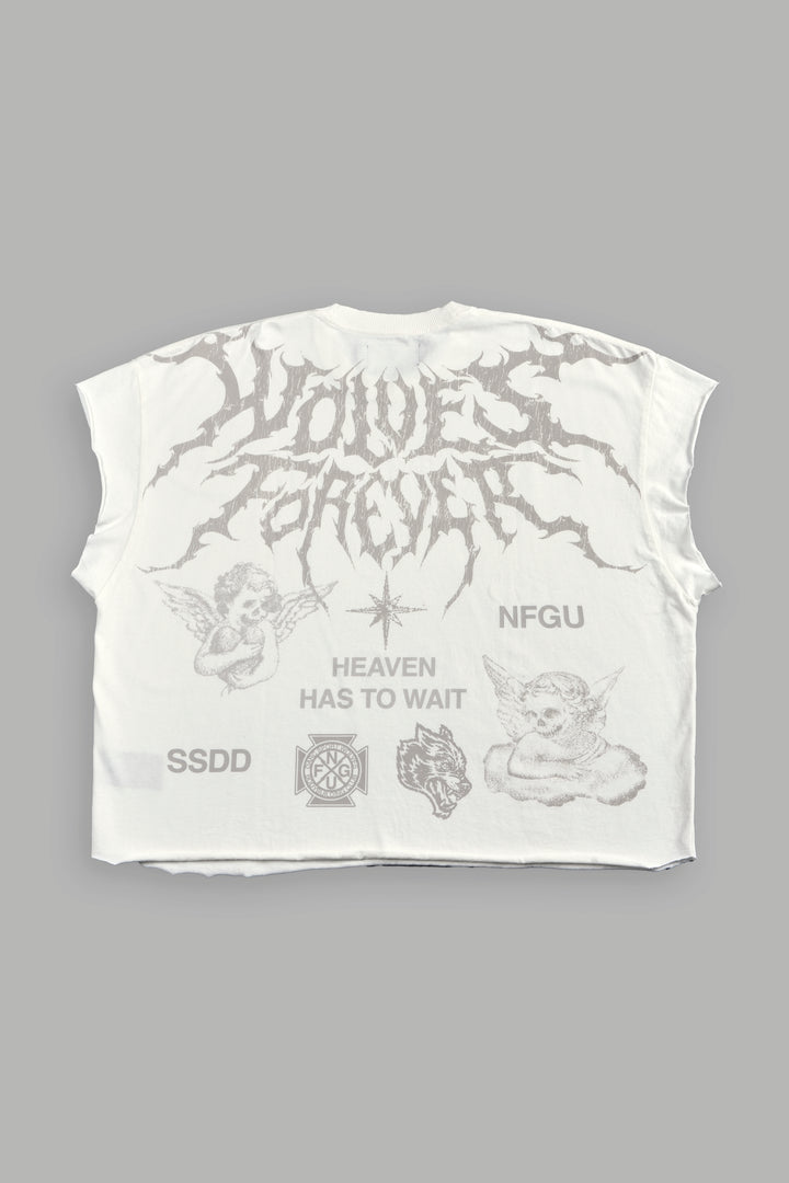 Sacred Flash Grunge Cut-Off Tee in Cream