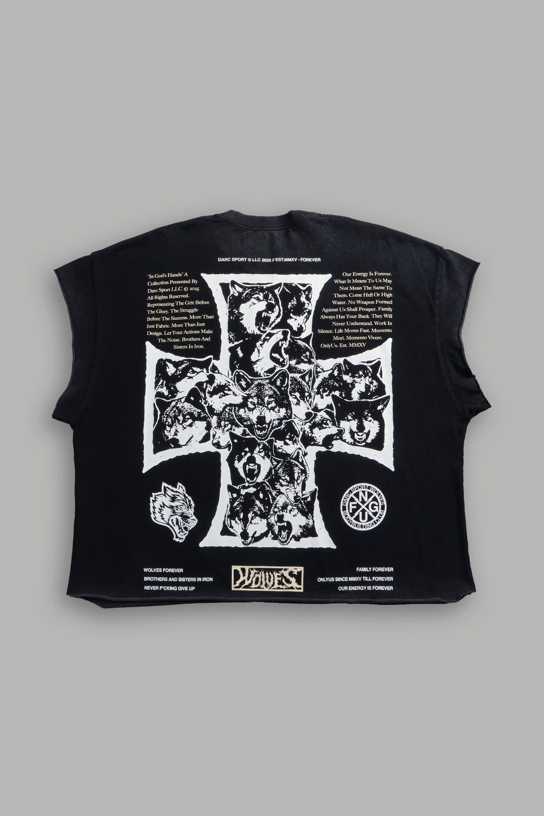 Iron Wolf Pack Grunge Cut-Off Tee in Black