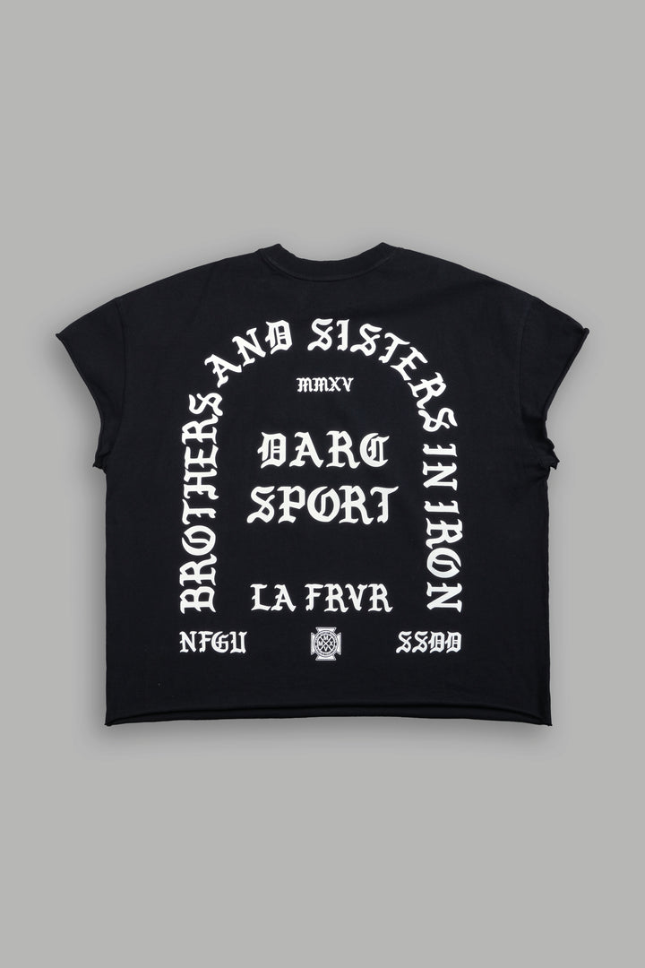 La Cherub Grunge Mid Length Raw Hem Cap Sleeve Tee in Black
