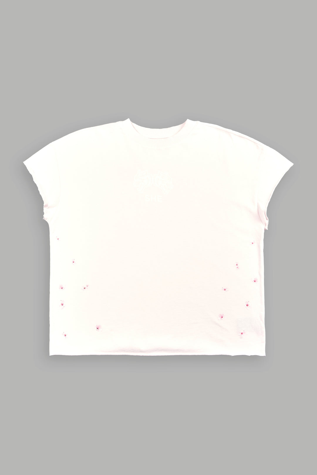 Sakura Hesh Grunge Mid Length Raw Hem Cap Sleeve Tee In Blush Pink