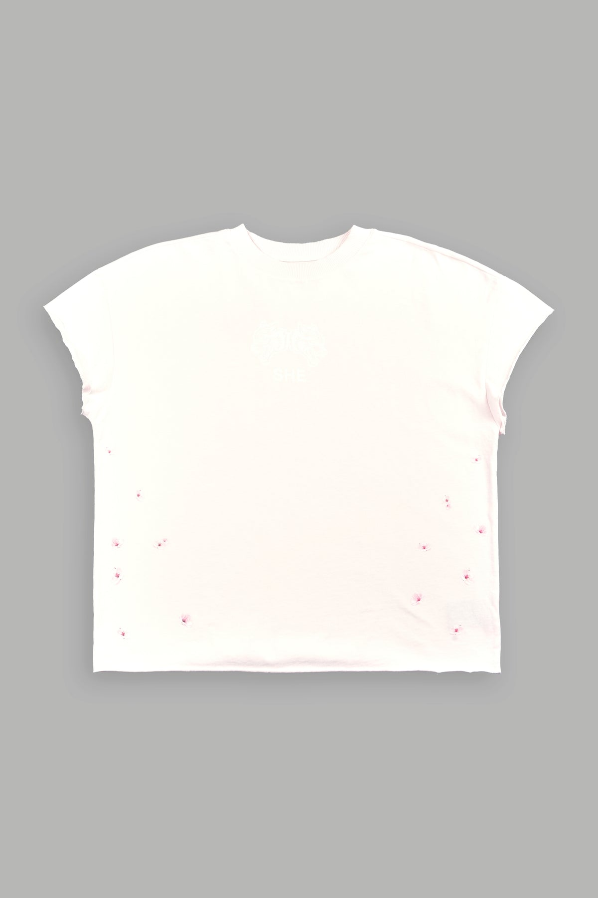 Sakura Hesh Grunge Mid Length Raw Hem Cap Sleeve Tee In Blush Pink