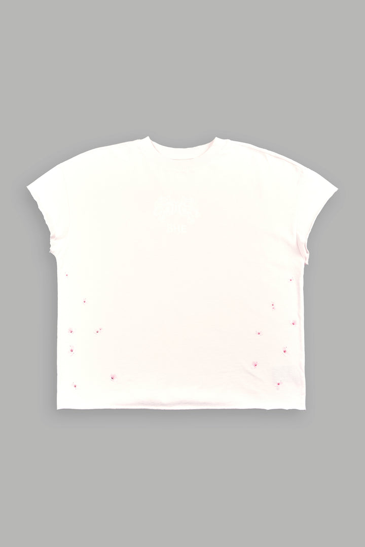 Sakura Hesh Grunge Mid Length Raw Hem Cap Sleeve Tee In Blush Pink