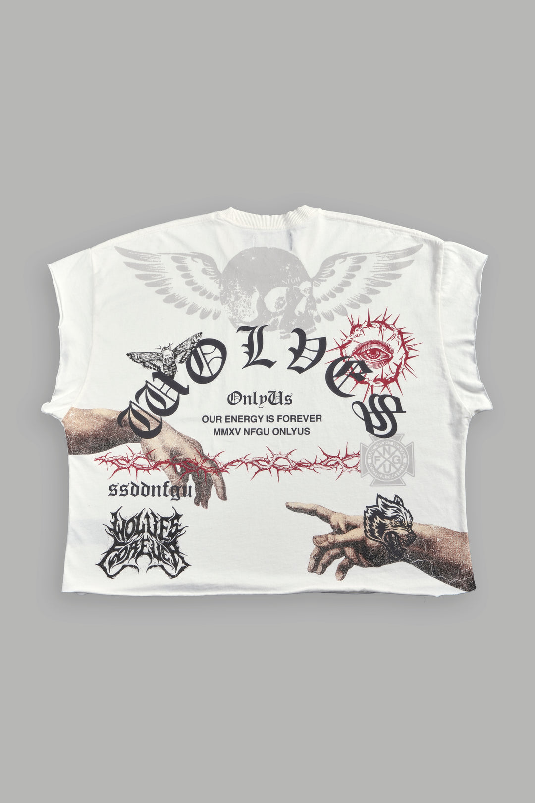 Darc Creed Grunge Cut-Off Tee in Cream