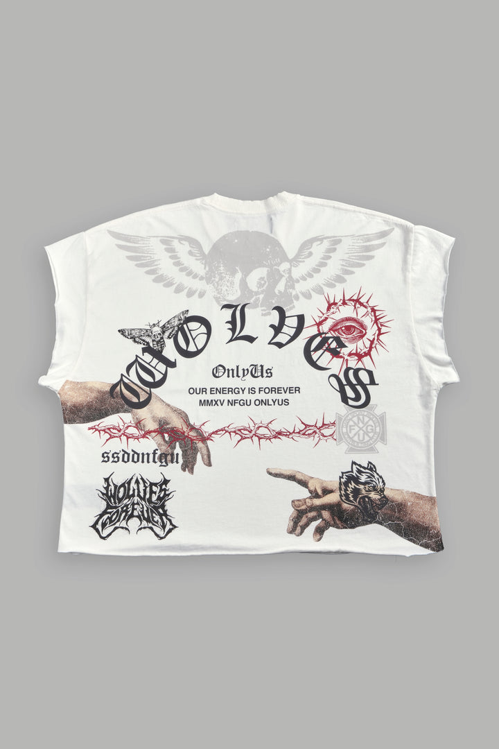 Darc Creed Grunge Cut-Off Tee in Cream