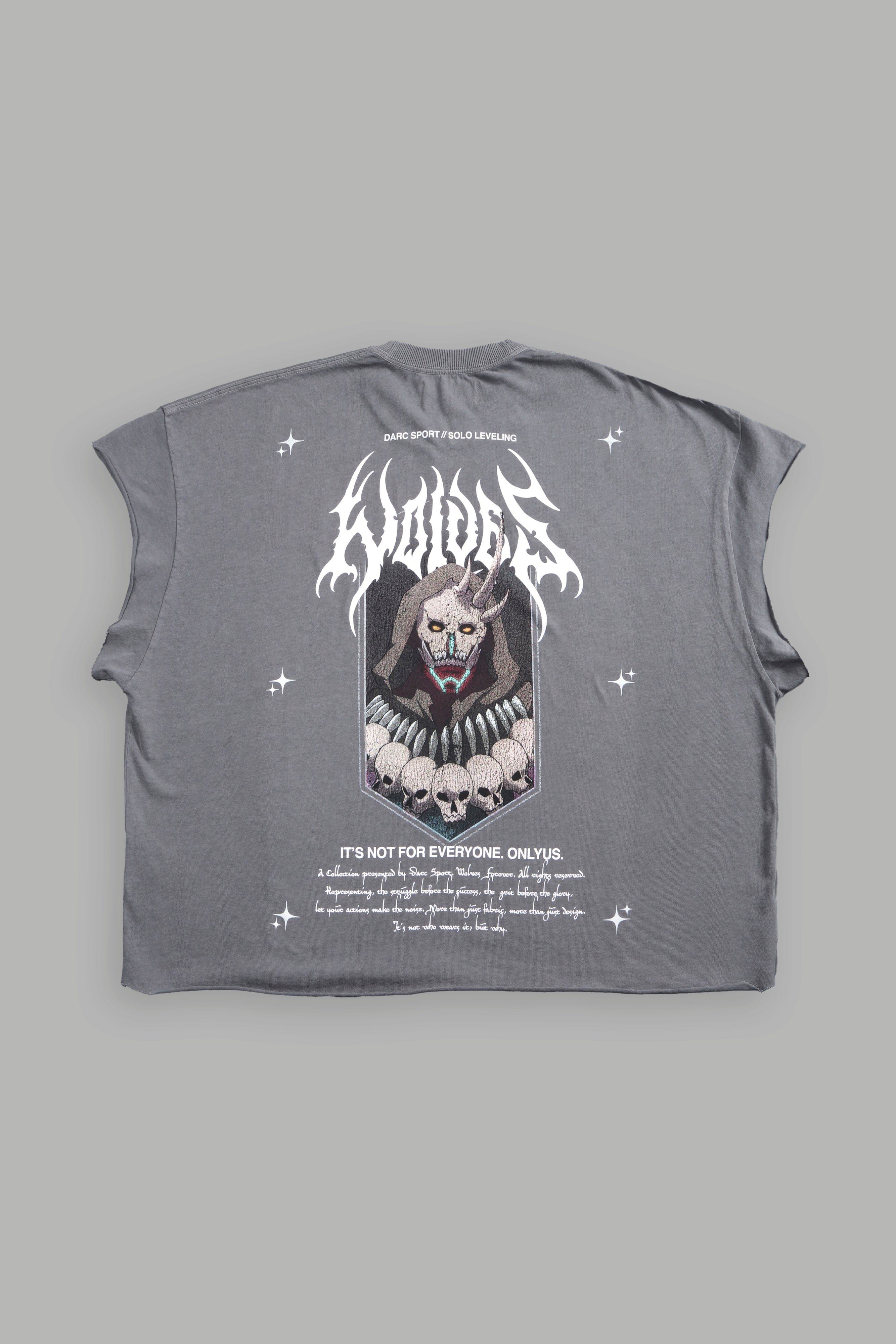 Shadow Shaman Grunge Cut-Off Tee in Dove Gray