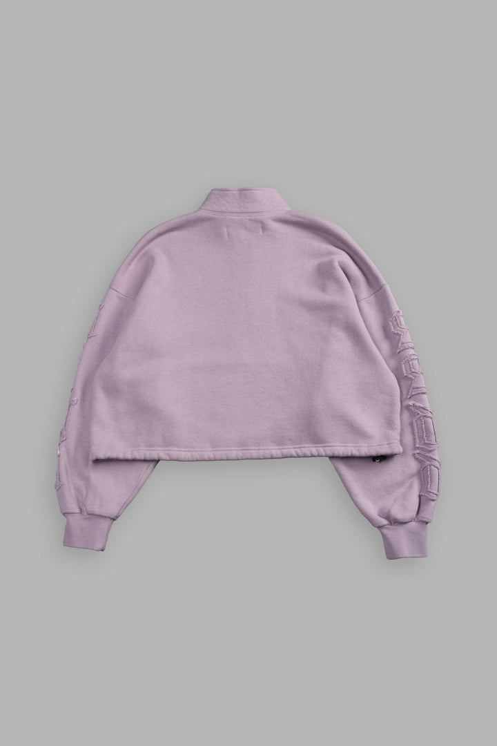 Our Mantra Appliqué Oversized "Everson" Mockneck in Purple Smoke