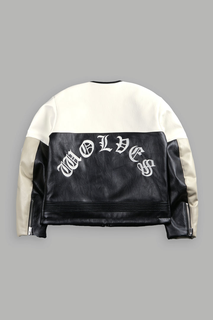 Darc  Kulture Johnny Biker Jacket in Cream/Black/Wolf Gray