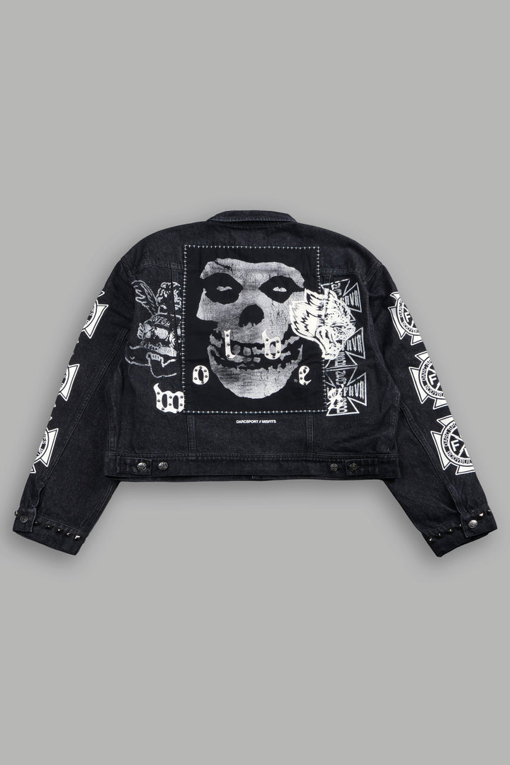 Wolves Blood Cropped American Denim Jacket in Black