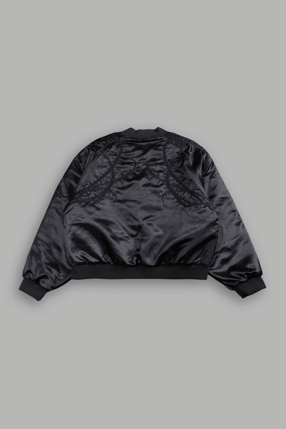Thorns Frvr Cropped Satin Bomber Jacket In Black