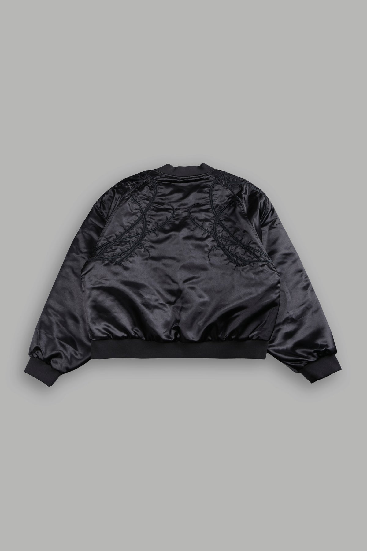 Thorns Frvr Cropped Satin Bomber Jacket In Black
