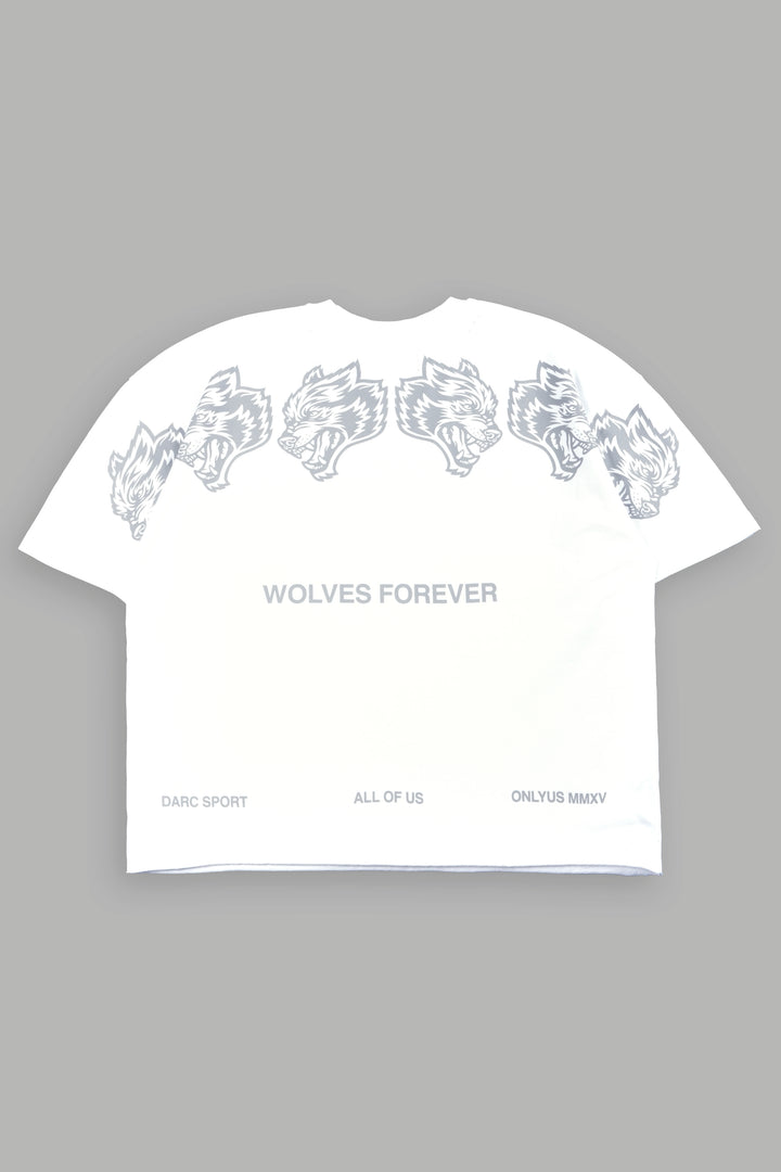 Wolves Have Your Back Distressed Grunge Mid Length Raw Hem Tee In White