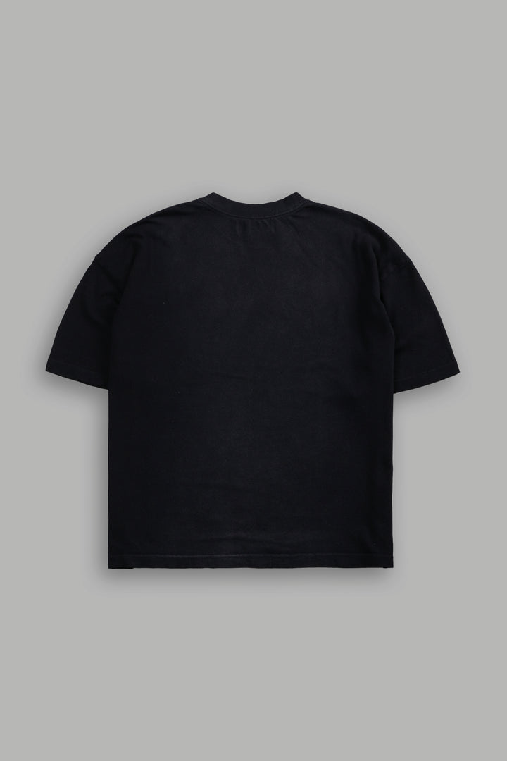 Our Wolf Forever Box Cut "Pump Cover" Tee in Black Spine Sun Fade