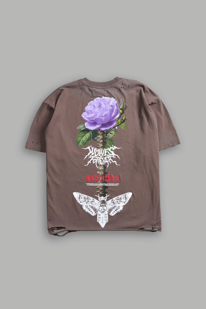 Mori Rose Distressed Grunge Tee in Mojave Brown Drift Wash