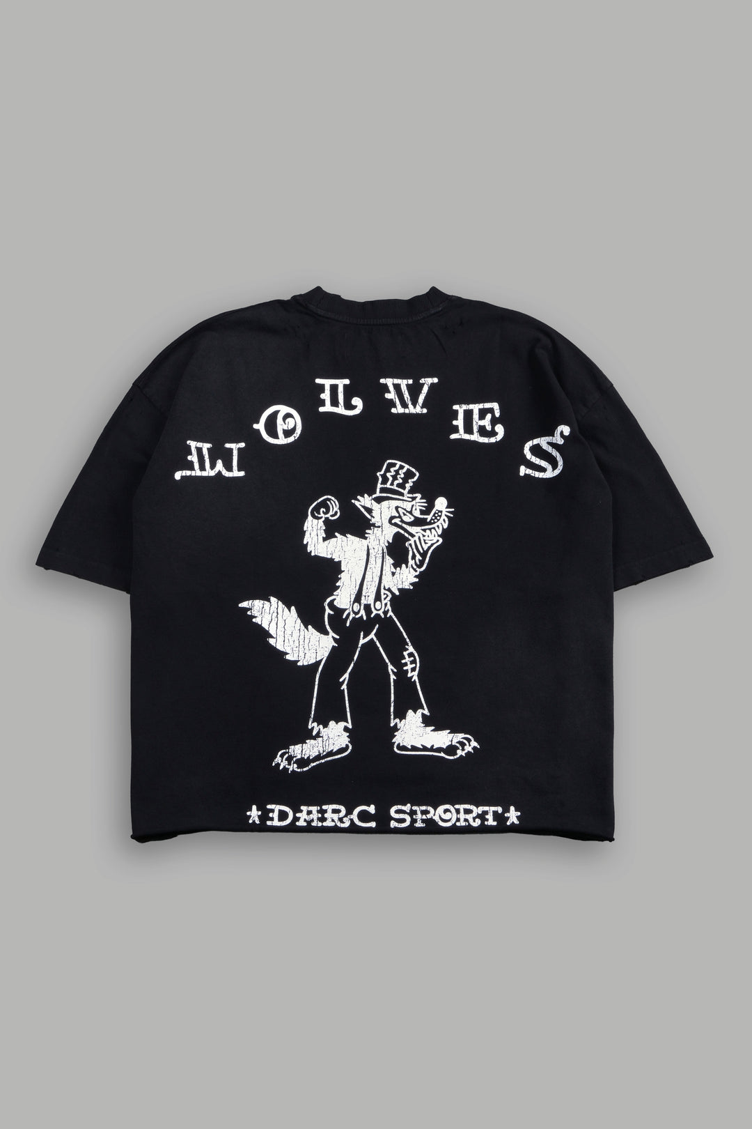 Big Bad Wolf Pyramd Distressed Grunge Box Cut Tee V2 in Black Sun Fade