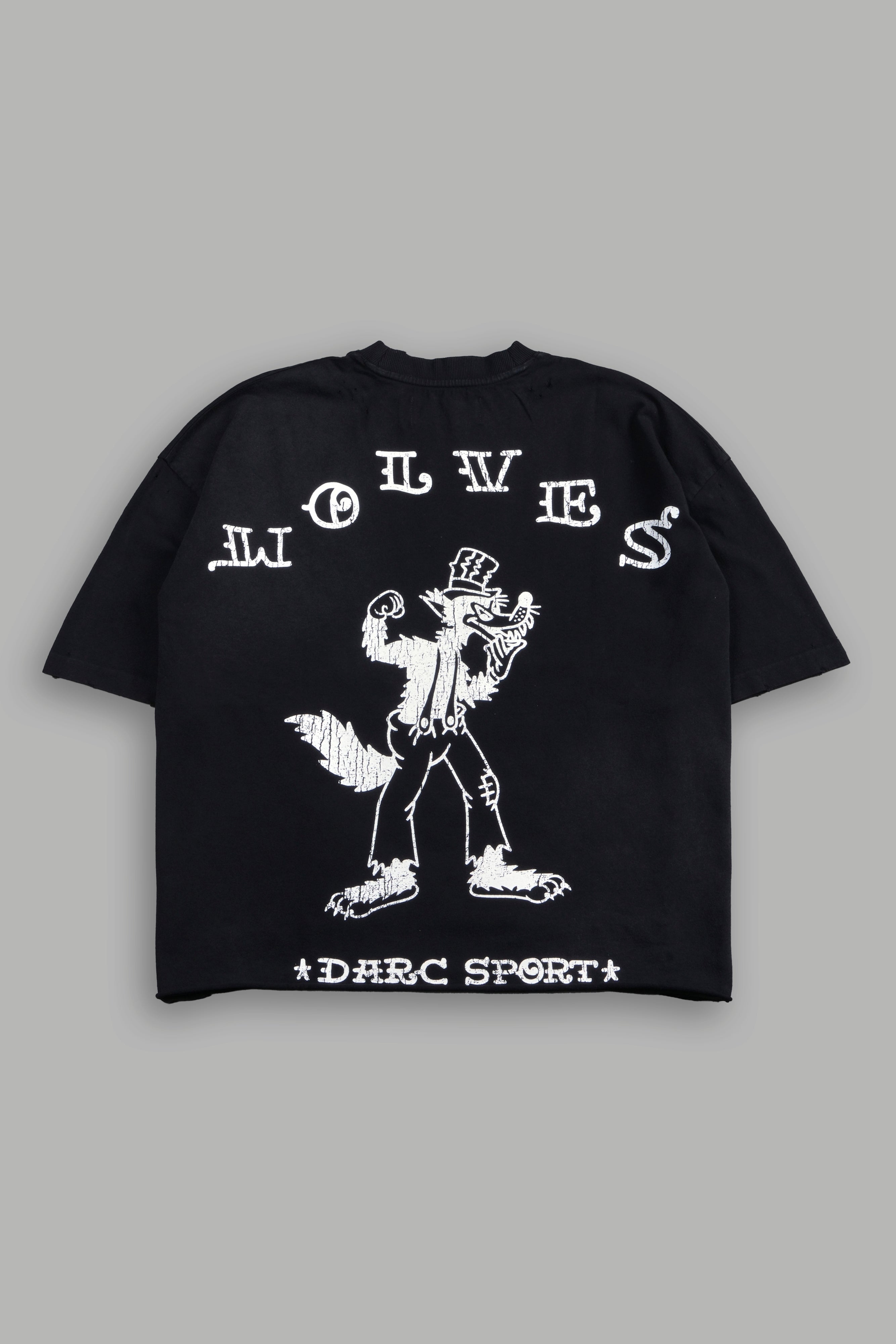 Big Bad Wolf Pyramd Distressed Grunge Box Cut Tee V2 in Black Sun Fade