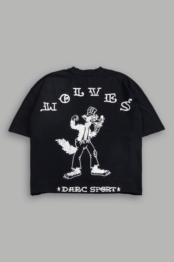 Big Bad Wolf Pyramd Distressed Grunge Box Cut Tee V2 in Black Sun Fade