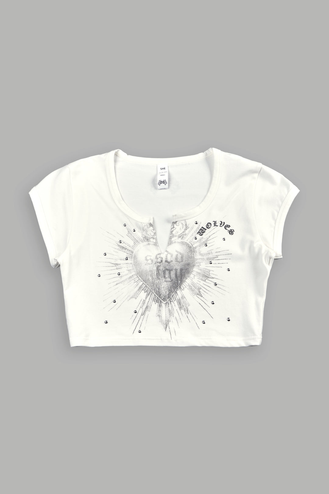 Holy Heart Josie Crop Baby Tee In Cream