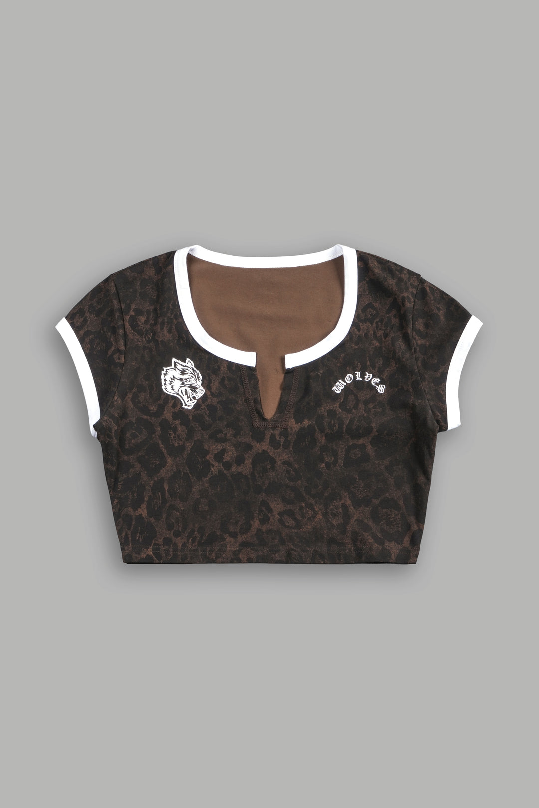Wolves Chopper Josie Crop Baby Tee in Darc Brown Leopard