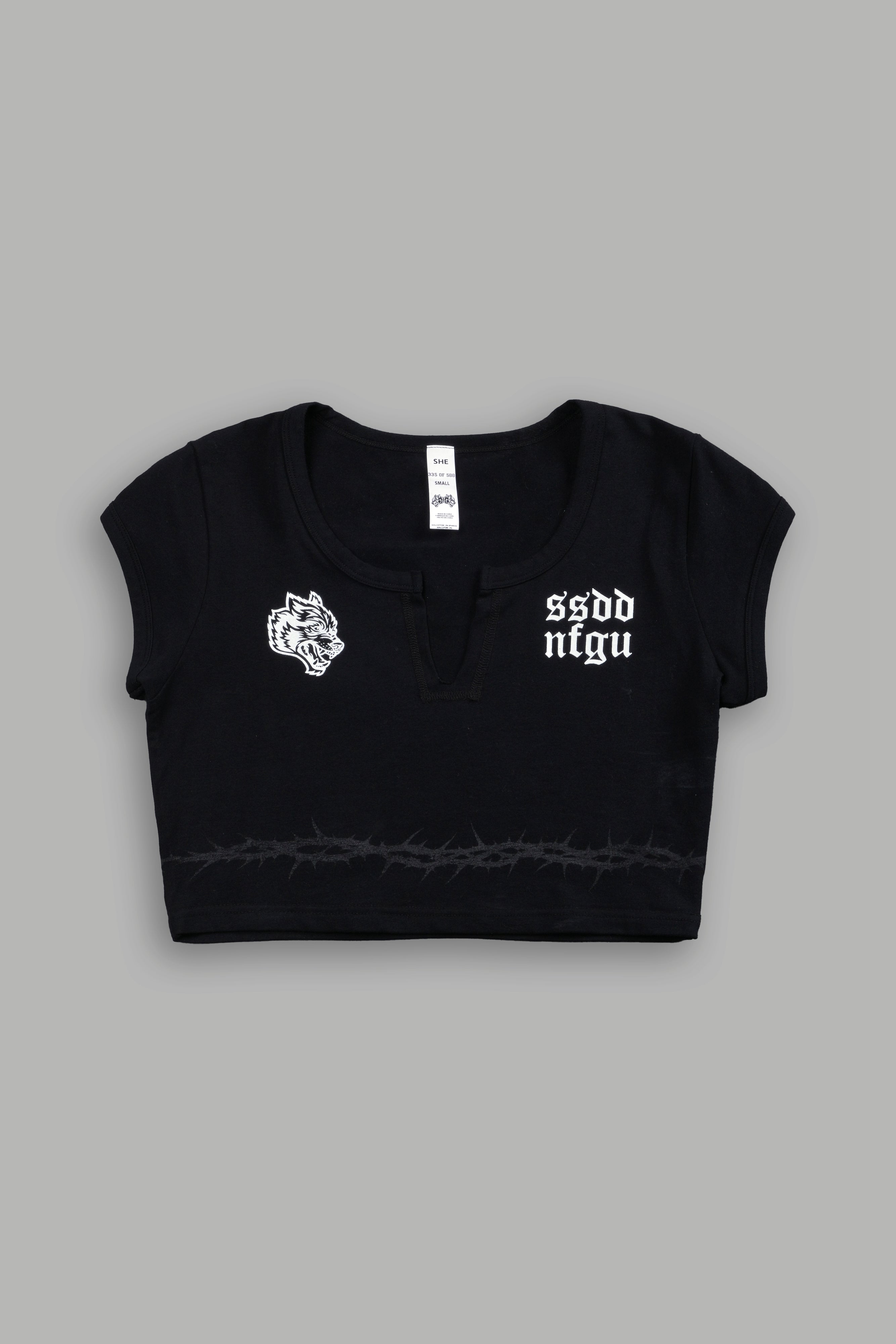 SSDDNFGU Thorns "Josie" Crop Baby Tee in Black