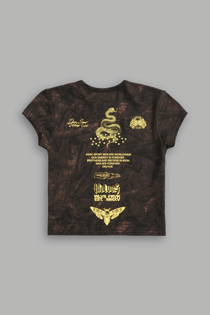 Never Back Down "Baby" Tee in Brown Driftwood Forest Camo