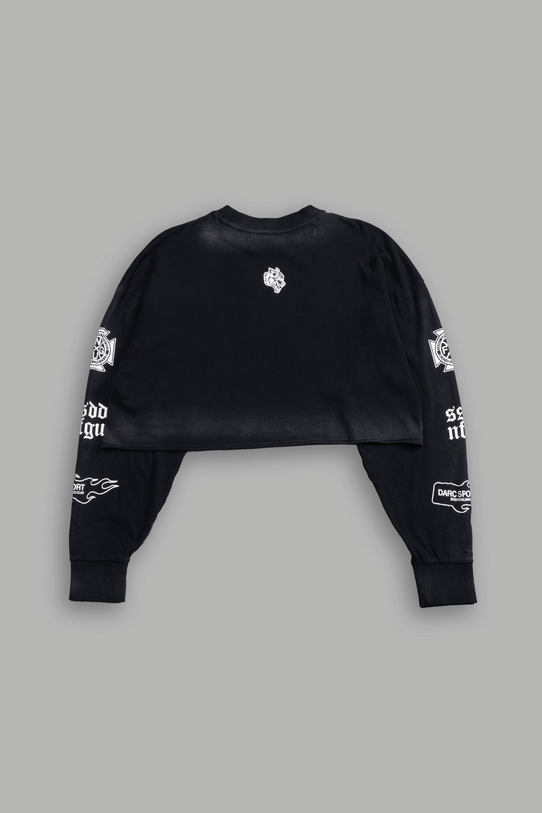 Wolves For Life "Premium" Oversized Cropped L/S Tee in Black Drift Wash