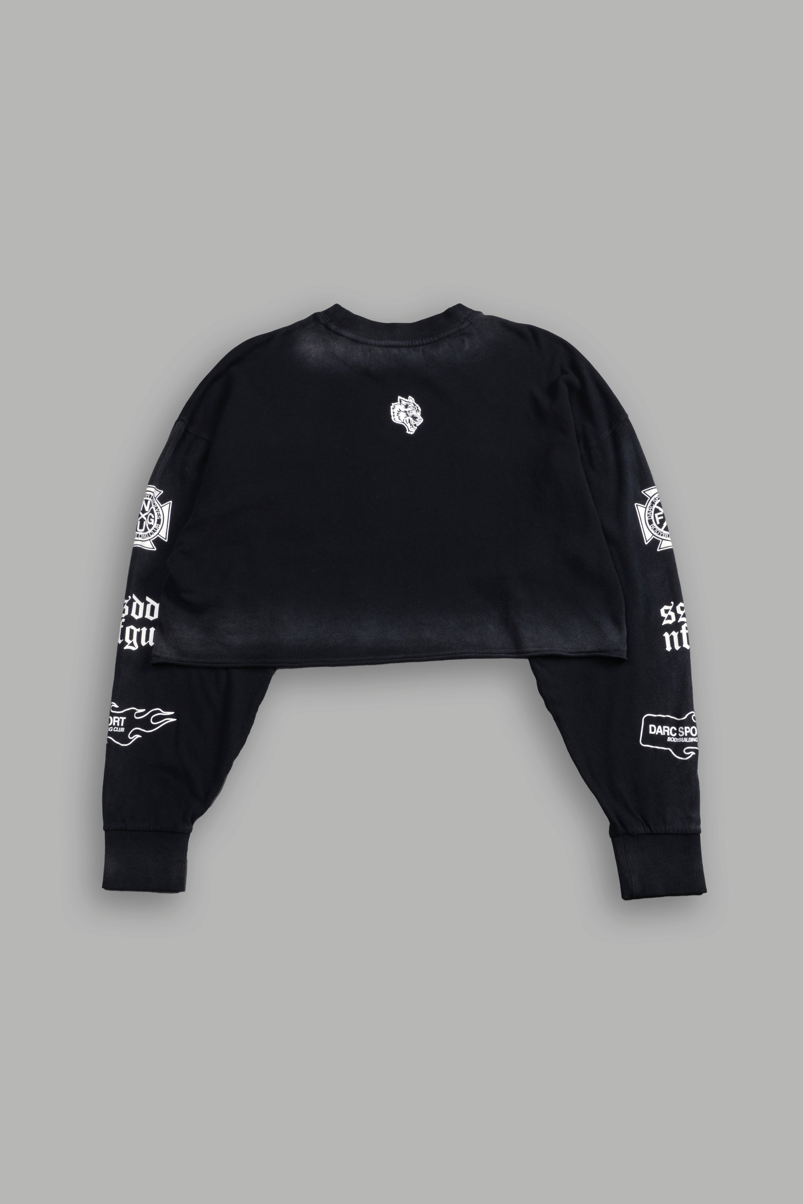 Wolves For Life "Premium" Oversized Cropped L/S Tee in Black Drift Wash