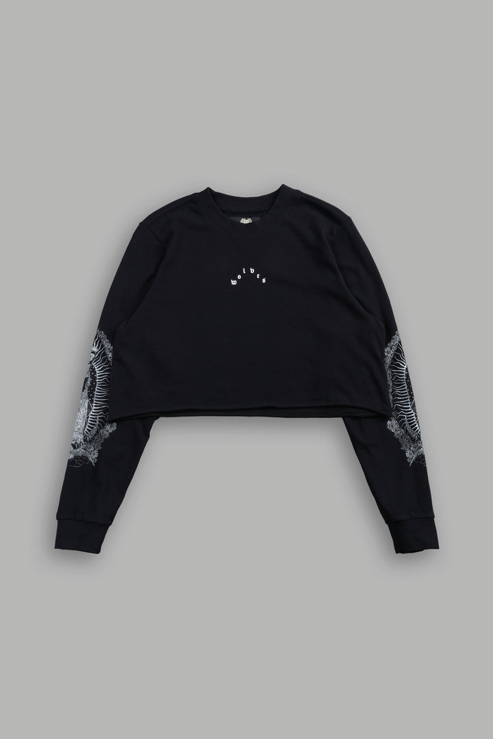 Nuestra Senora Premium Cropped Ls Tee In Black