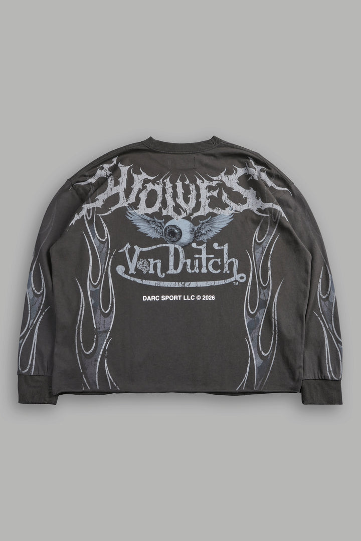 Take-Off Grunge Mid-Length Raw Hem LS Tee in Wolf Gray