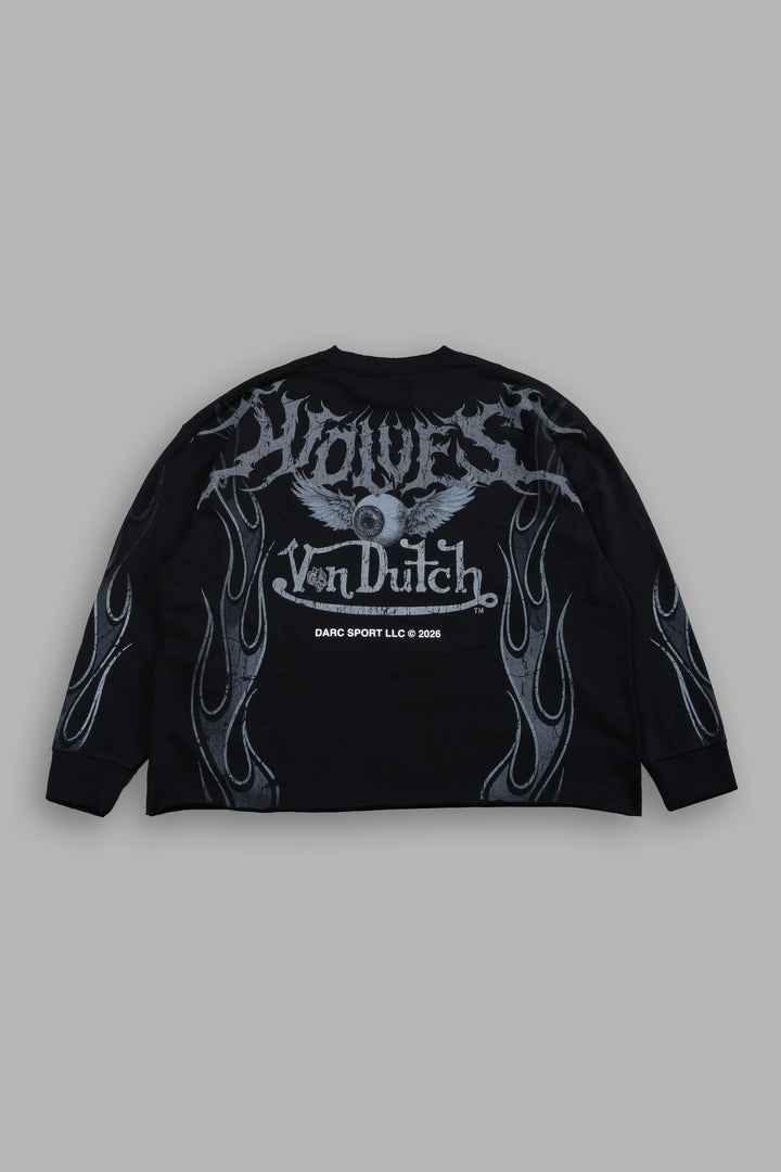 Take-Off Grunge Mid-Length Raw Hem LS Tee in Black