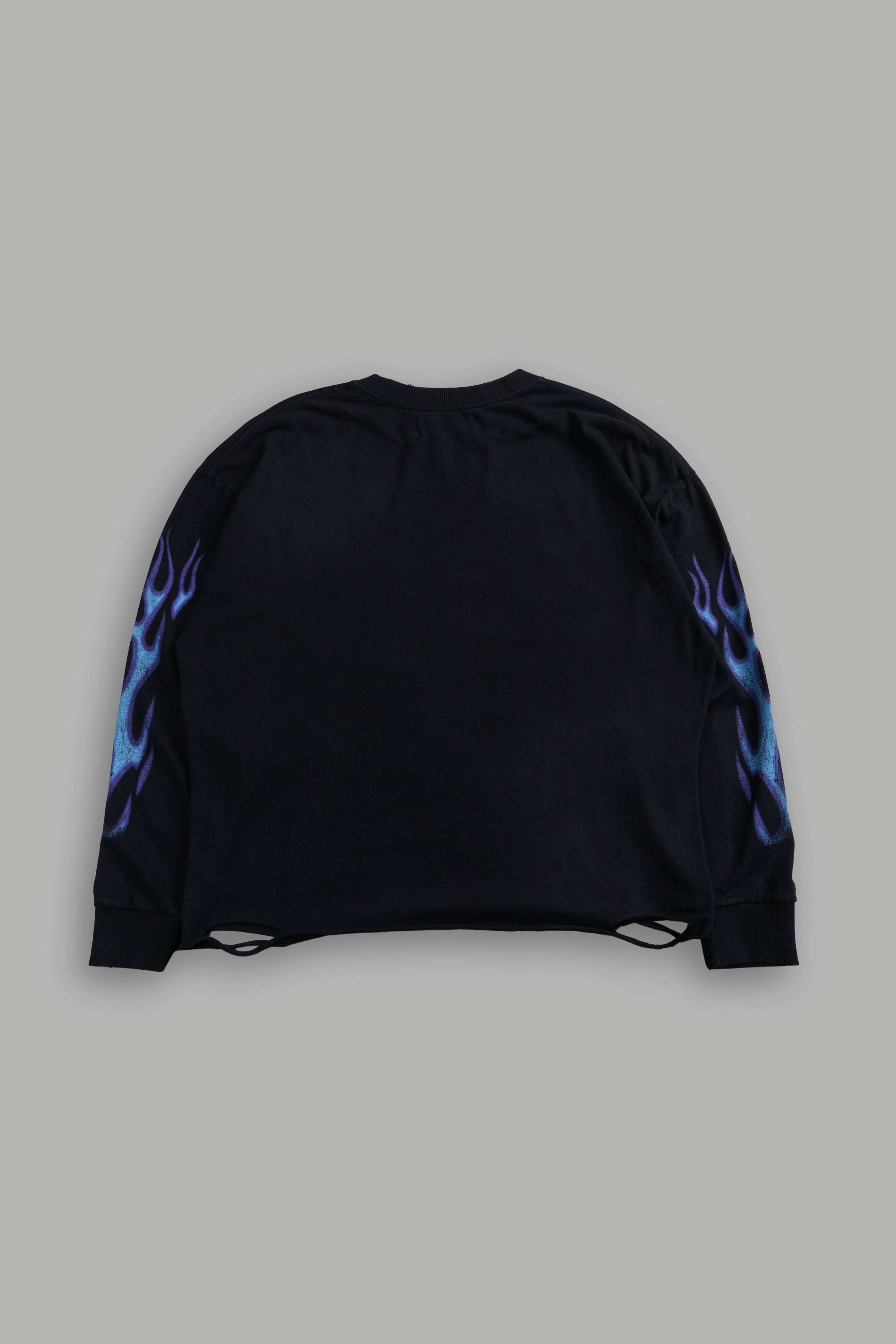 Iron Fire Distressed Grunge "Box Cut" L/S Tee in Black Sun Fade