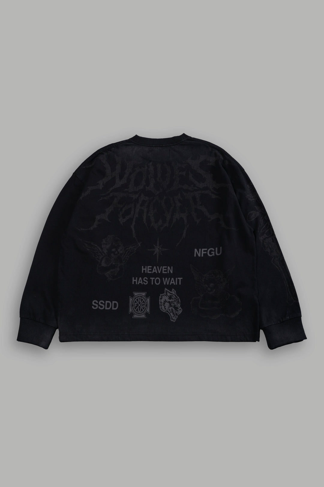 Sacred Flash Grunge "Box Cut" L/S Tee in Black Drift Wash