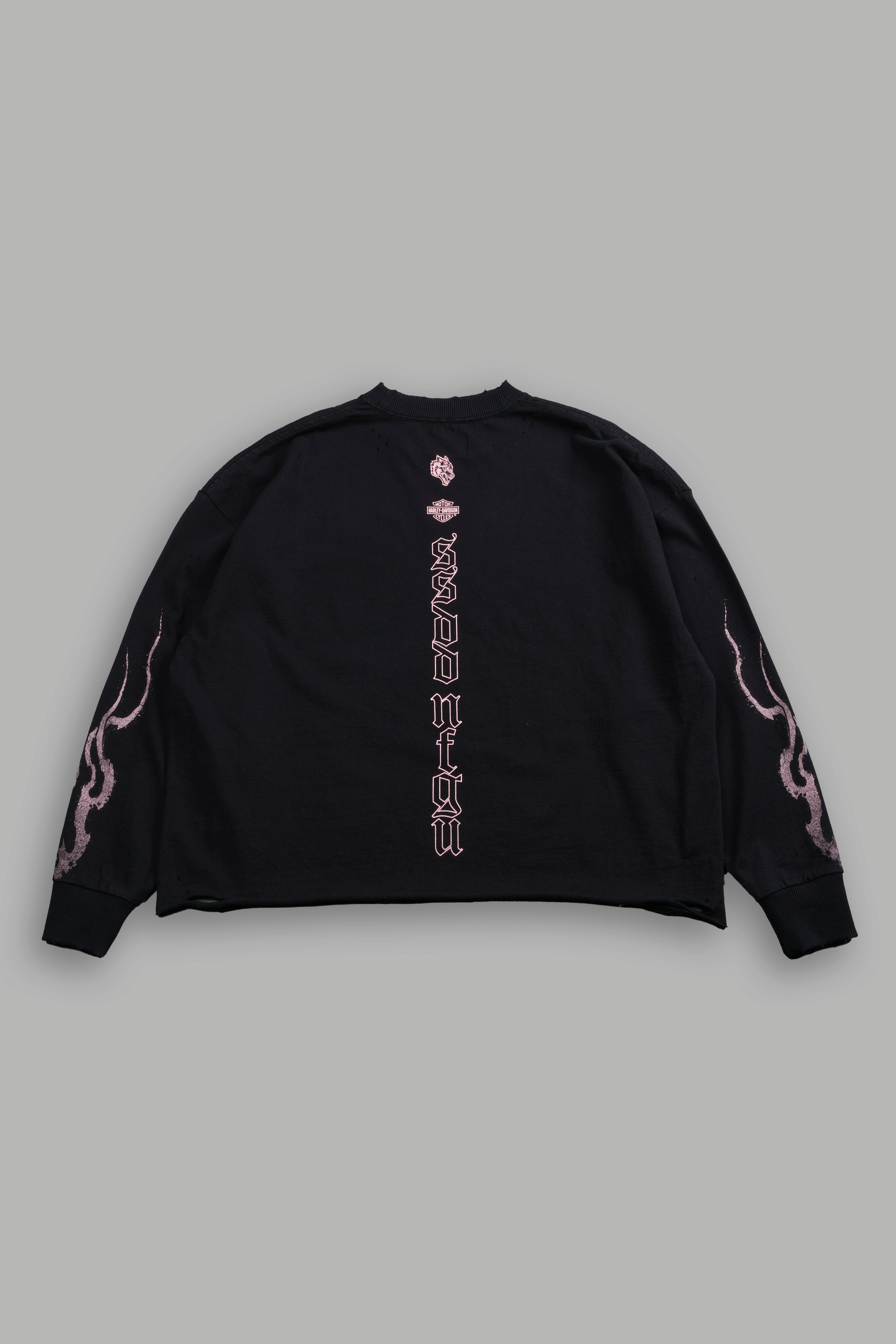 H-D Moth Inferno Distressed Grunge Box Cut Ls Tee in Black
