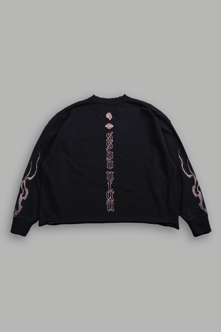 H-D Moth Inferno Distressed Grunge Box Cut Ls Tee in Black