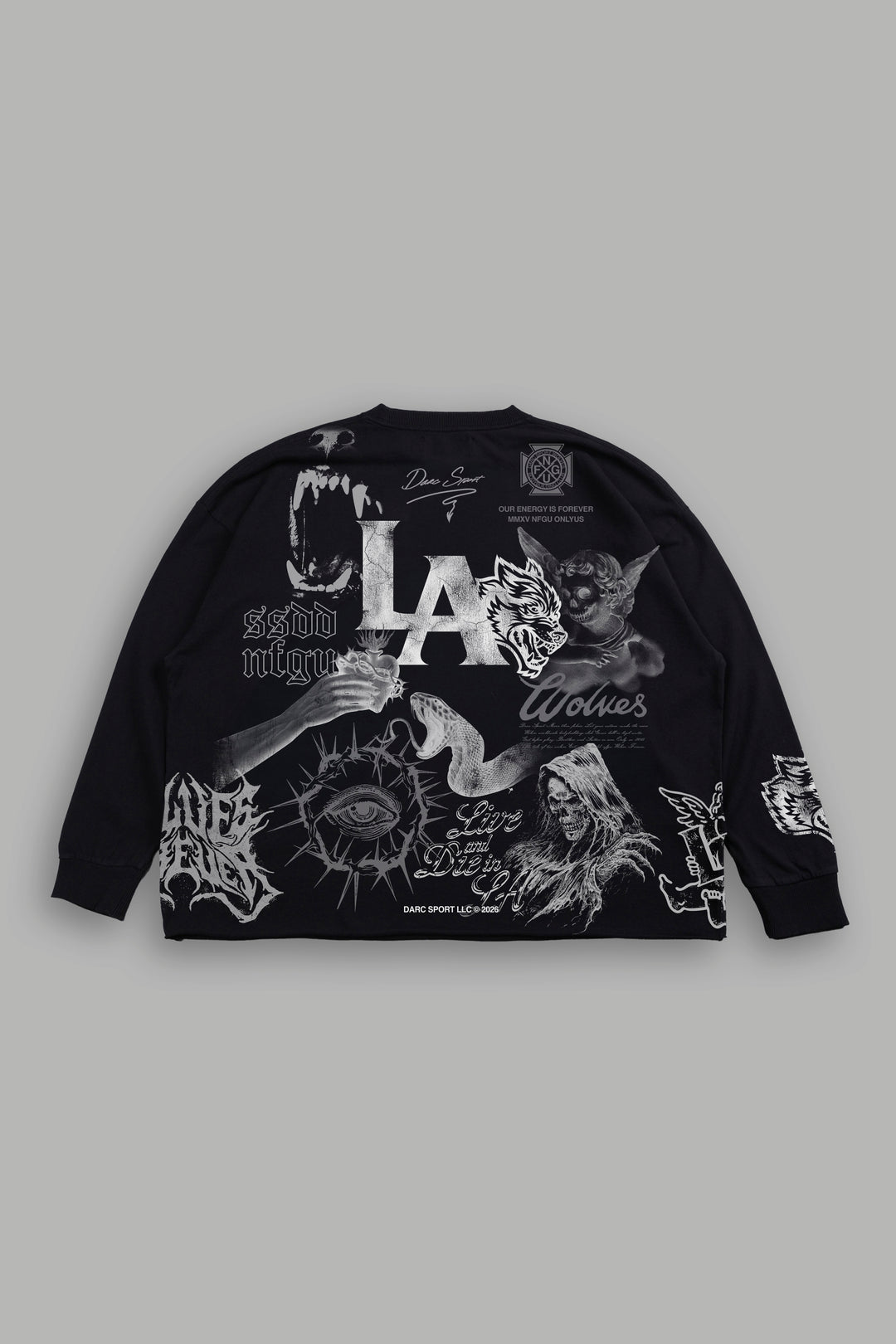 Homage To La Grunge Mid Length Raw Hem Ls Tee in Black