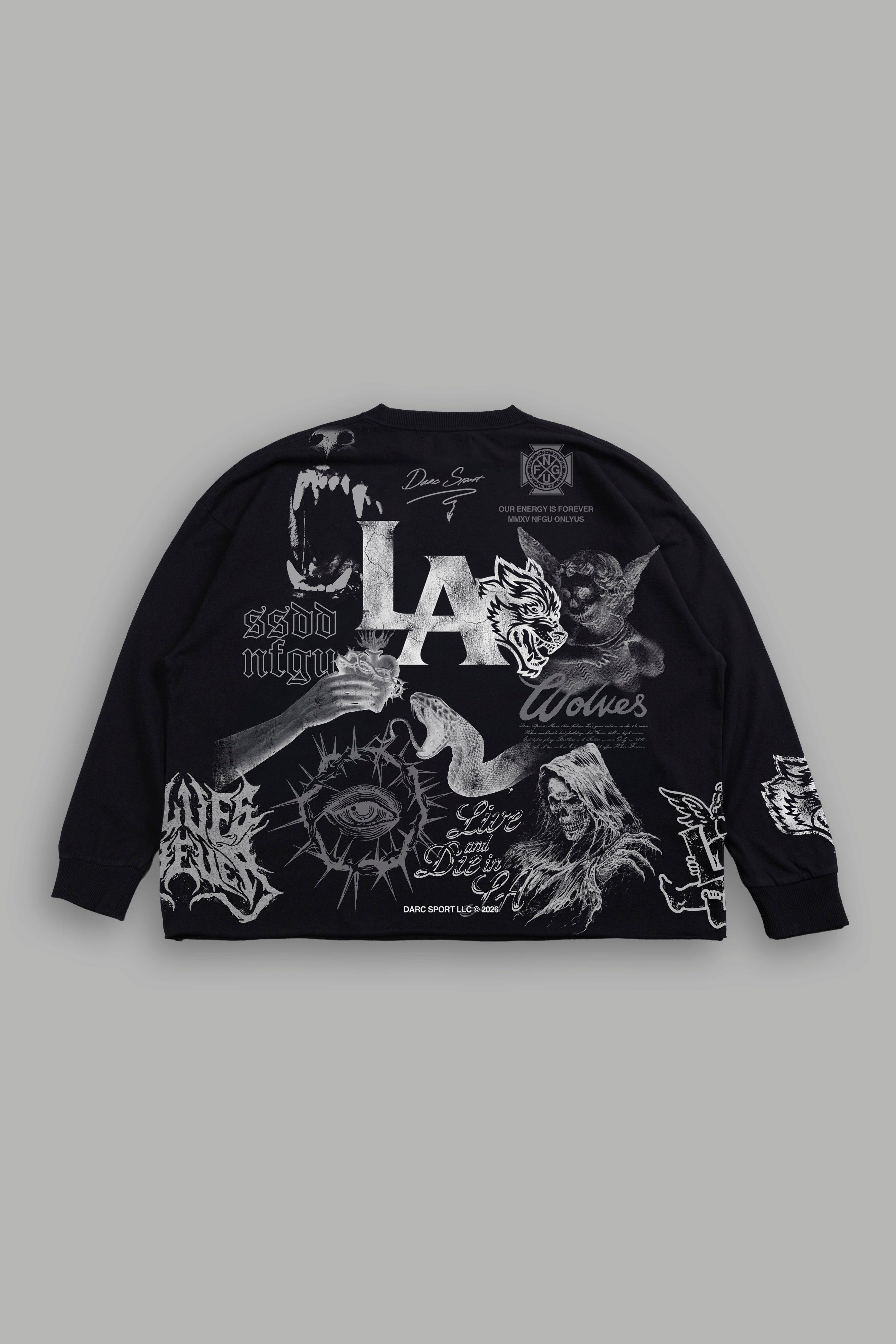 Homage To La Grunge Mid Length Raw Hem Ls Tee in Black