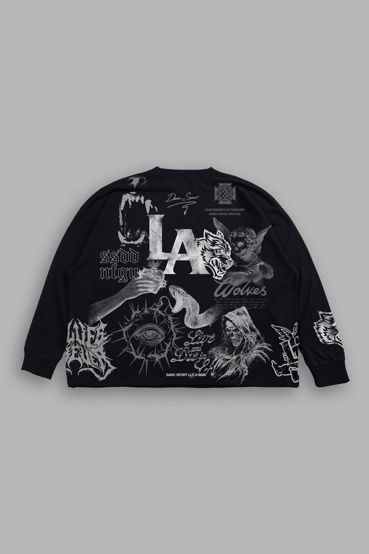 Homage To La Grunge Mid Length Raw Hem Ls Tee in Black