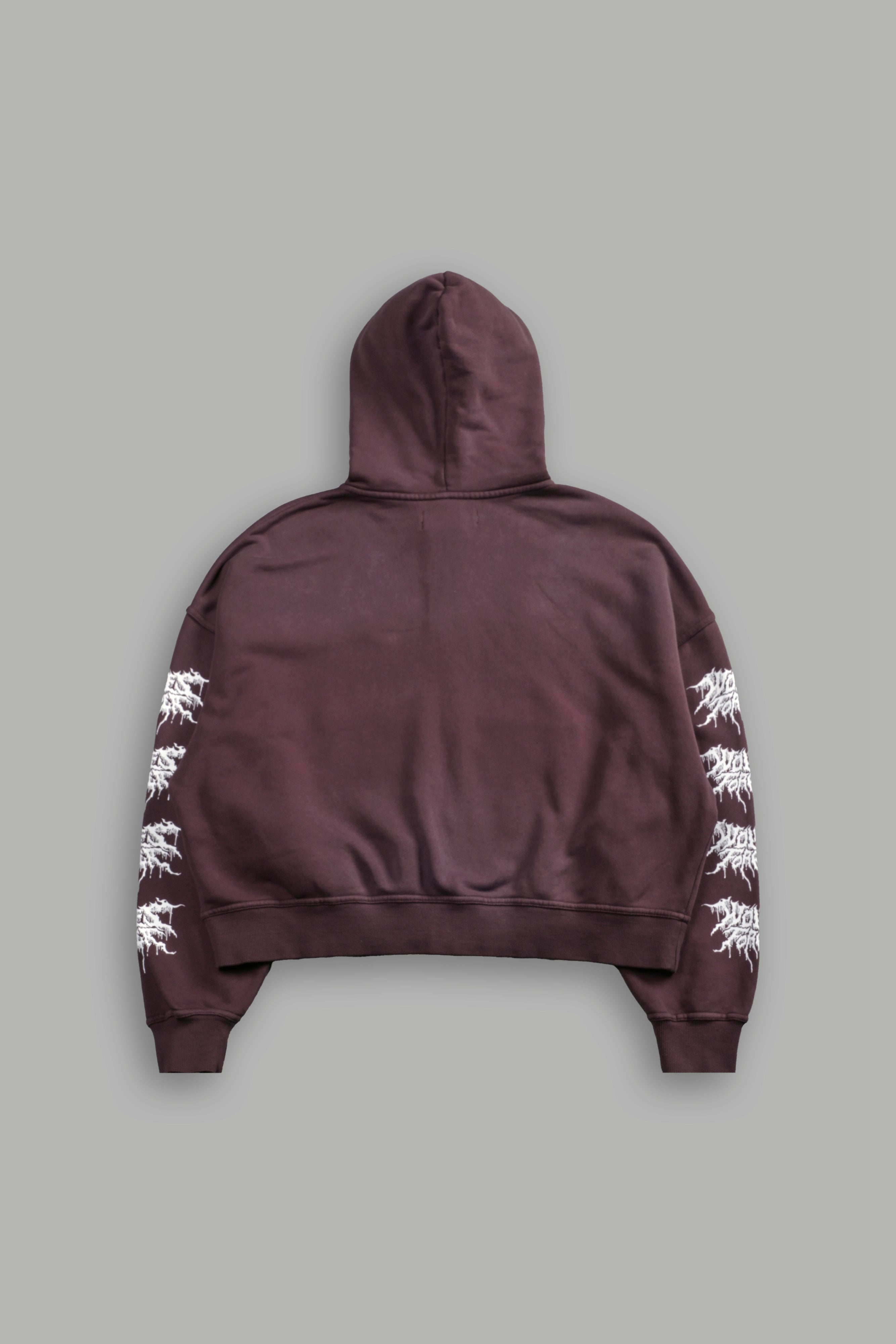 Drip Hesh Vex Double Zip Hoodie in Darc Garnet Drift Wash