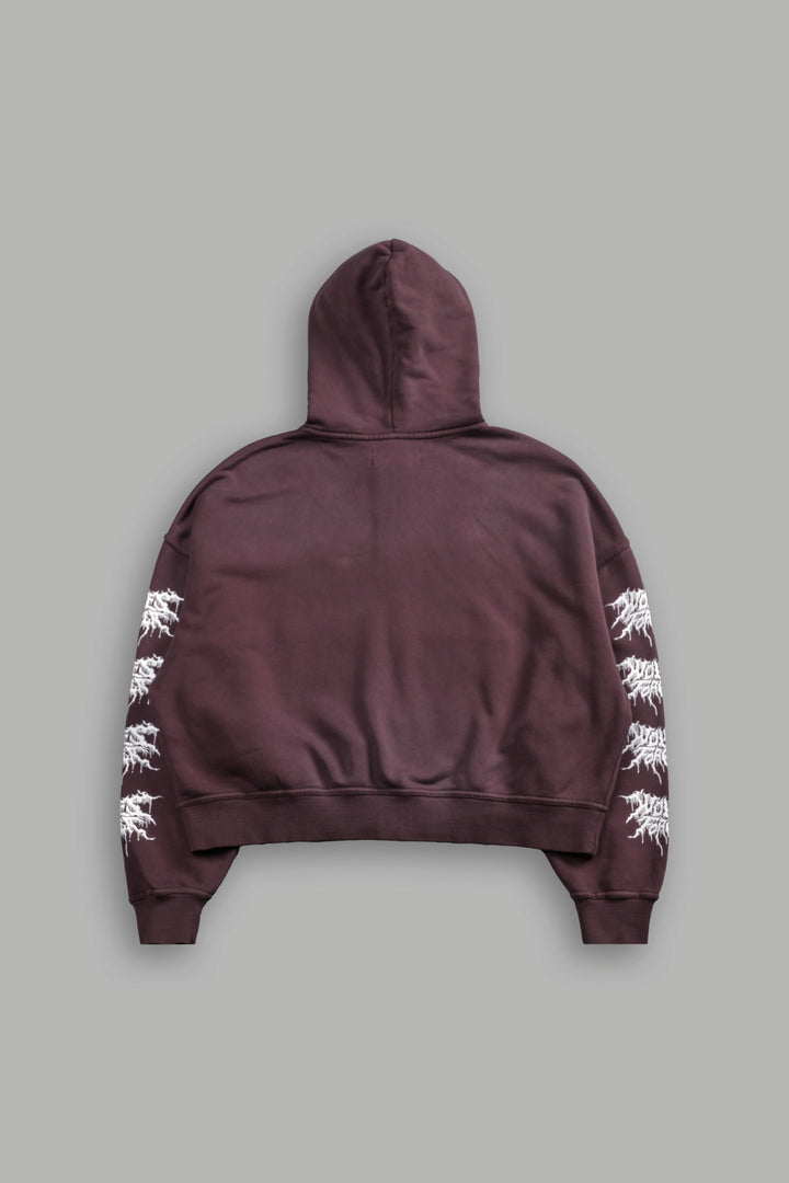 Drip Hesh Vex Double Zip Hoodie in Darc Garnet Drift Wash