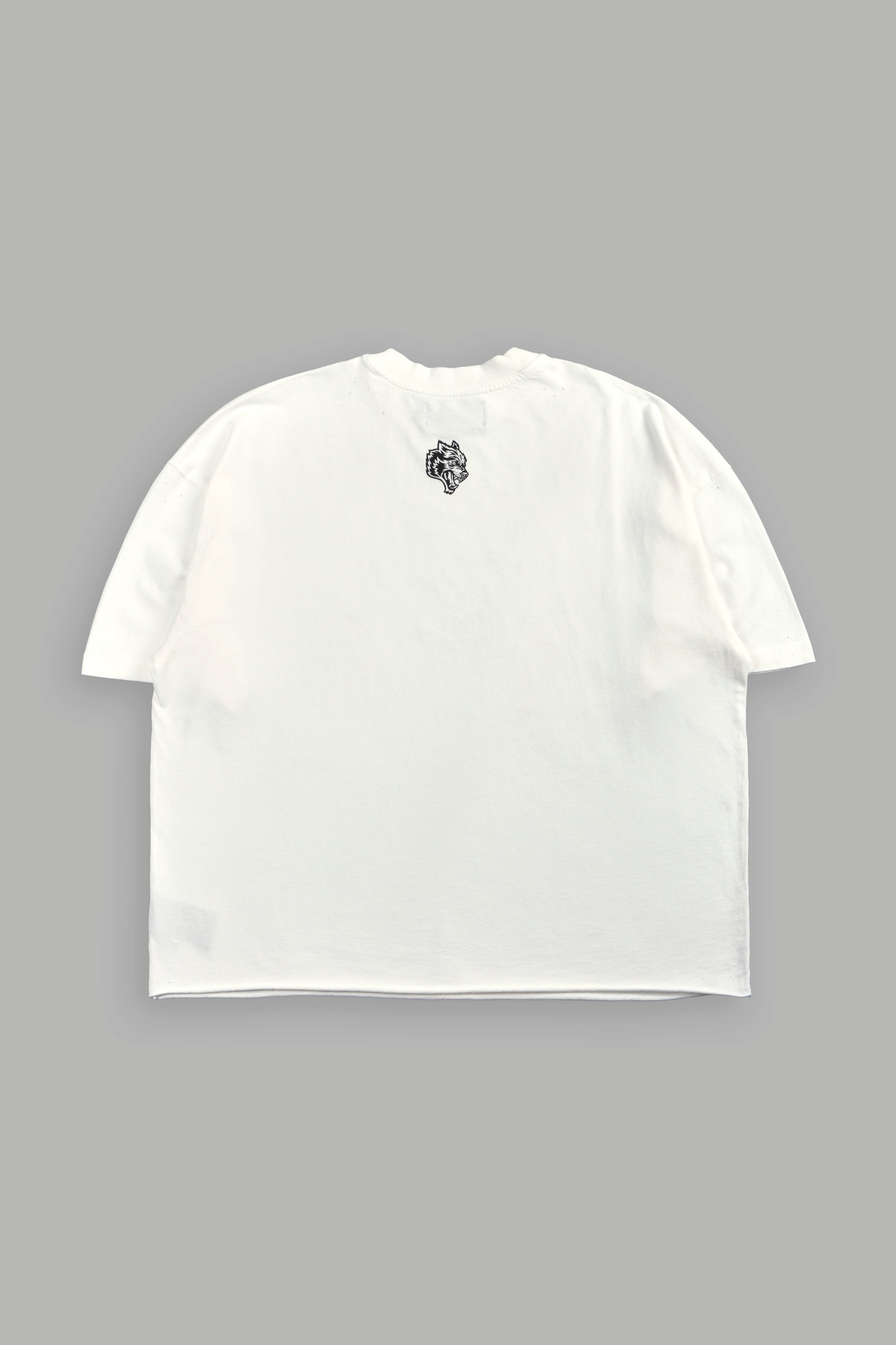Oni Cherub Distressed Grunge Mid Length Raw Hem Tee in Cream